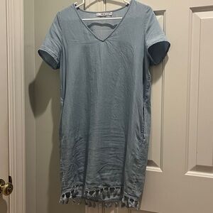 Light Blue Tassel Hem Dress